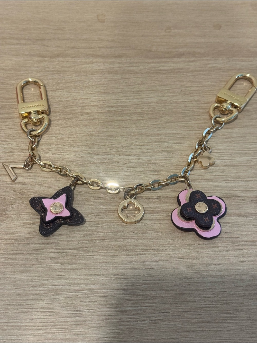 Louis Vuitton Pink & Brown Flower Charm Chain Keychain